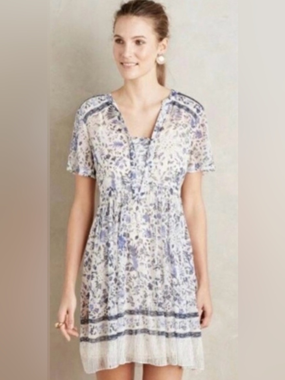 Maeve/Anthropologie Morning Floral Swing Dress NWOT Size 4 Blue Motif